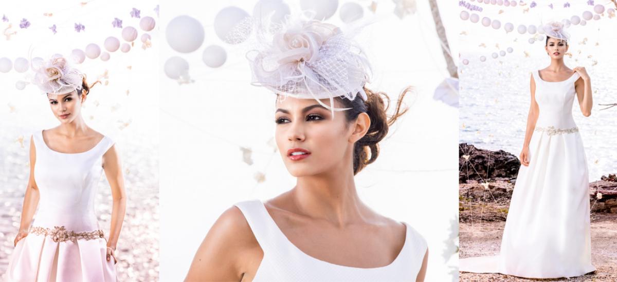 Gales de Alma Novia: Vestido de Novia, elaborado en mikado en color ivory y pedrería en color plata. Corte entallado a la cadera, escote tipo barco y falda con pliegues en la parte superior. Cómodo, liviano y con bolsillos muy al estilo Rosa Clará. Para dar un toque de más glamour, se recomienda usar un tocado estilo realeza.Diseño Camino al Altar/ Modelo: Catalina Mouthón