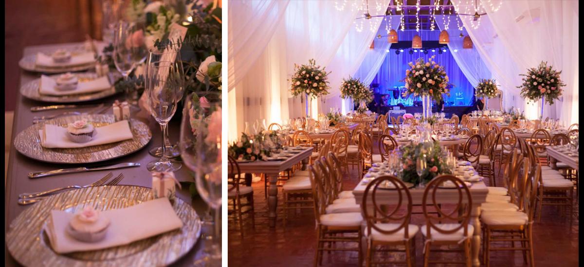 La mesa rústica sigue en medio de las notas elegantes de decoración, al igual que los finos detalles, una propuesta de Decorfiestas.