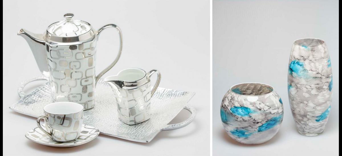 Juego de té en porcelana italiana y floreros de Venecia, una propuesta de Flores y Regalos.
