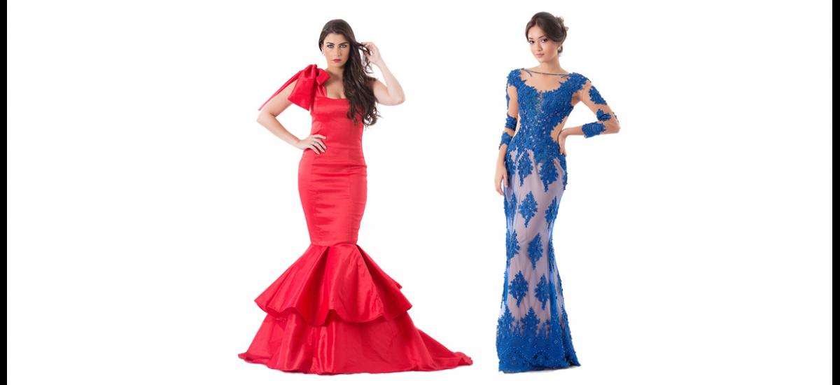 CASA NUPCIAL BY STEFANY ANGULO La diseñadora propone para las invitadas este vestido estilo trompeta en tafeta color rojo y de un solo hombro acompañado por un lazo en la parte inferior. Termina en dos capas de vuelos y cola. De la misma manera presenta este diseño en azul Klein, manga larga, escote en la espalda y corte sirena, ceñido al cuerpo con transparencias que van combinadas con aplicaciones bordadas en pedrería, logrando un efecto tatto.